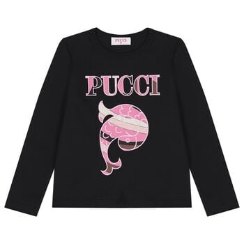 Girls Black Logo Long Sleeve Top