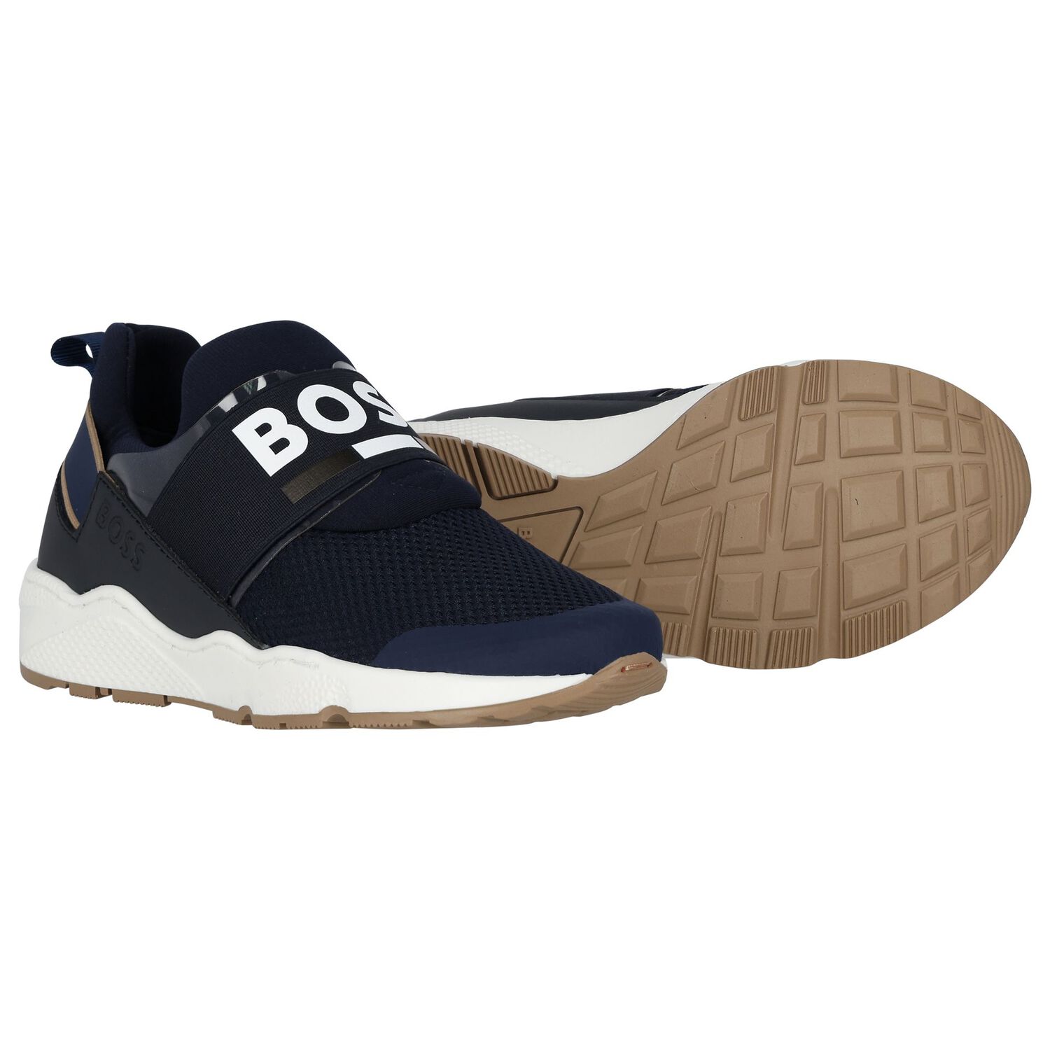 Boys Navy Blue Logo Trainers, 2, hi-res image number null
