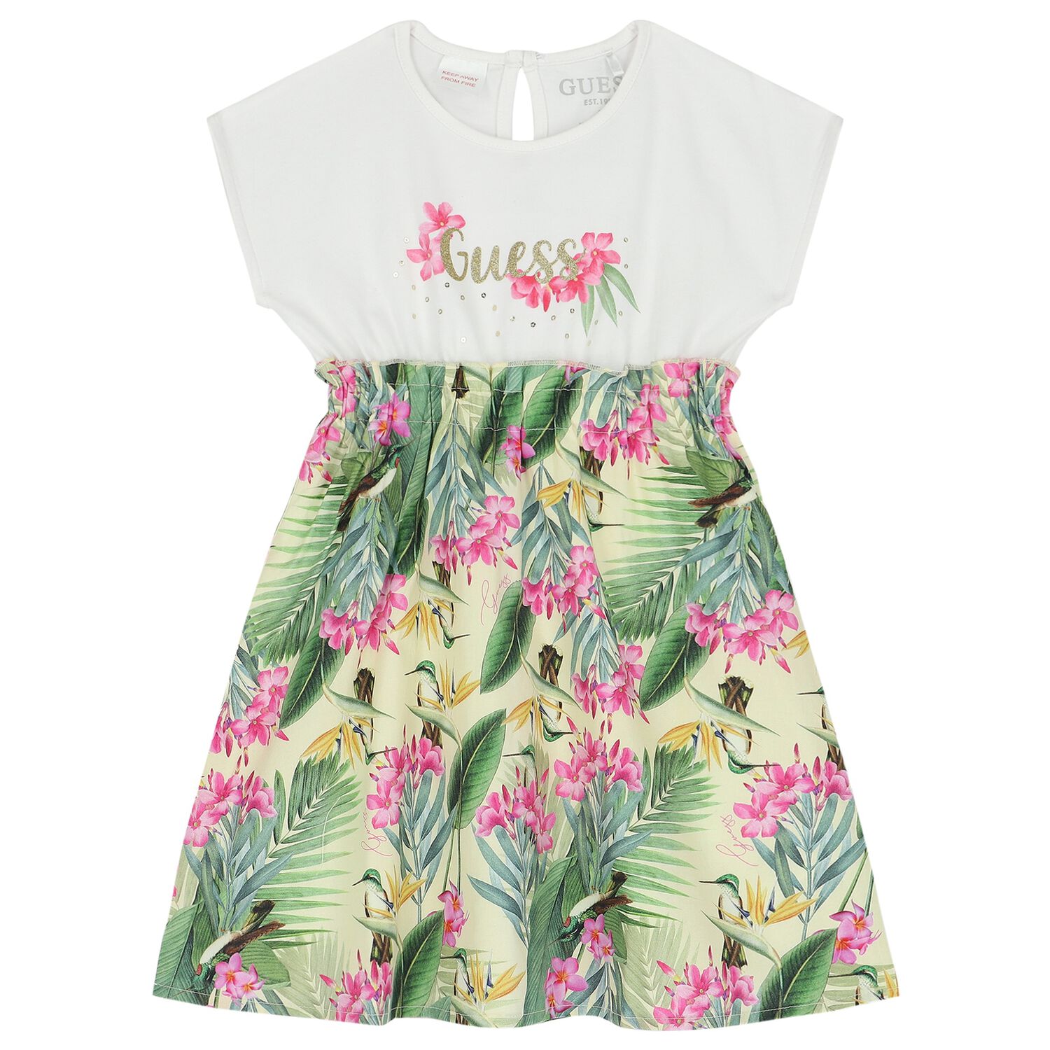 Girls Tropical Print Dress, 1, hi-res