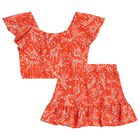 Girls Pink & Orange Ruffled Skirt Set, 1, hi-res