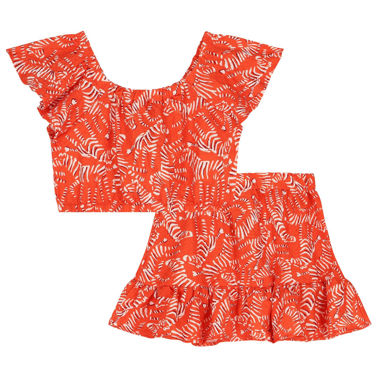 Girls Pink & Orange Ruffled Skirt Set, 1, hi-res image number null