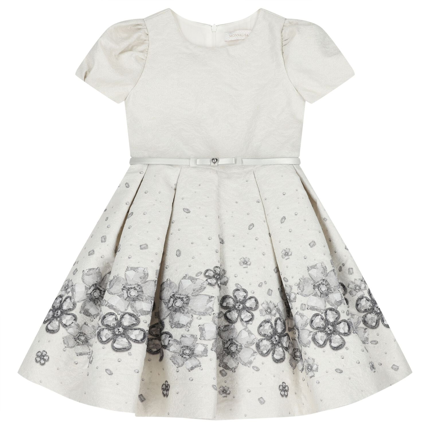 Girls Ivory Floral Jacquard Dress, 1, hi-res