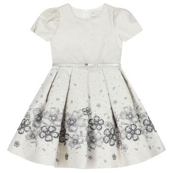 Girls Ivory Floral Jacquard Dress