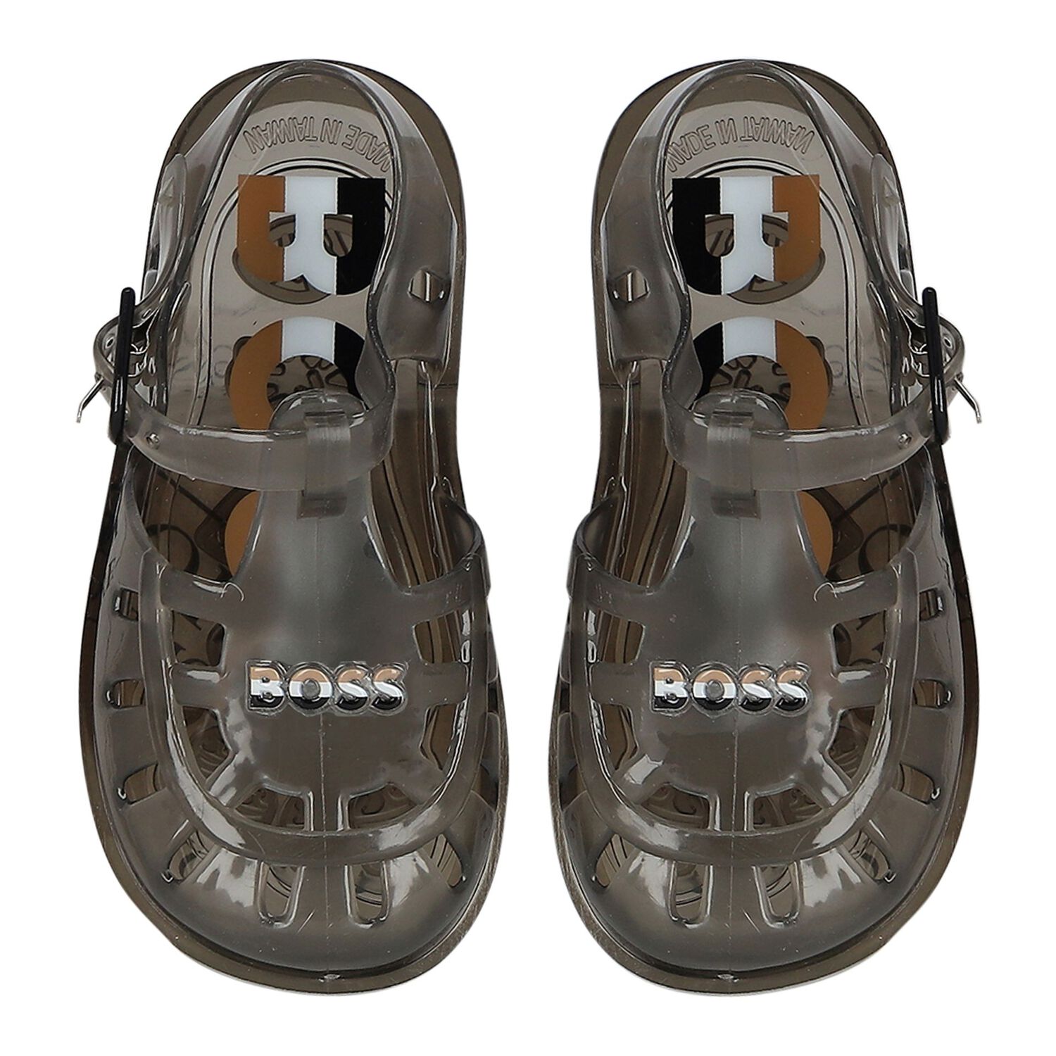 Boys Black Logo Jelly Sandals, 1, hi-res