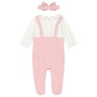 Baby Girls White & Pink Logo Babygrow Set, 1, hi-res