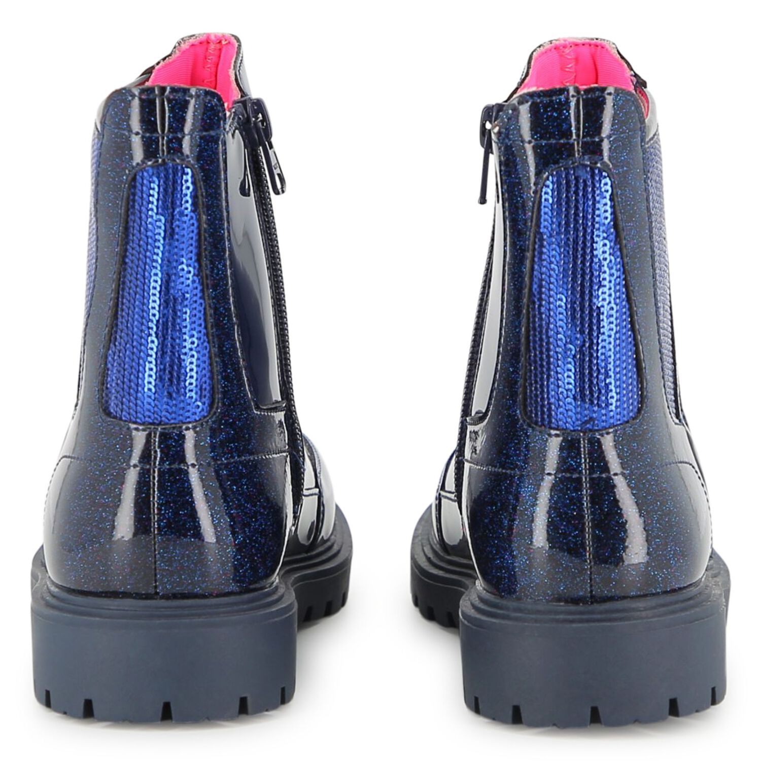 Girls Navy Blue Faux Leather Boots , 1, hi-res