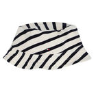 Navy Blue & Ivory Striped Logo Romper & Hat Baby Set, 1, hi-res