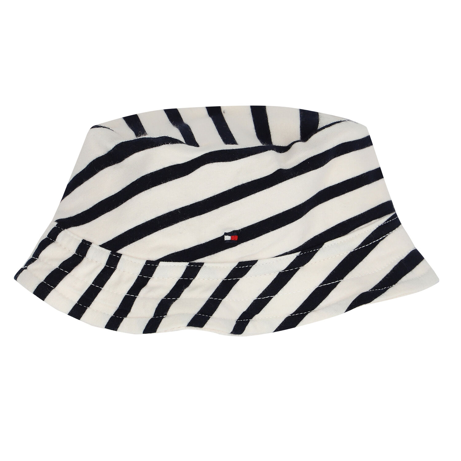 Navy Blue & Ivory Striped Logo Romper & Hat Baby Set, 1, hi-res