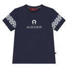 Younger Boys Navy Blue Logo T-Shirt, 2, hi-res