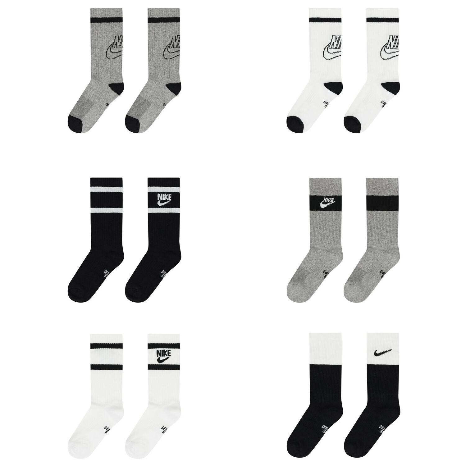 Boys White, Black & Grey Logo Socks ( 6-Pack ), 1, hi-res