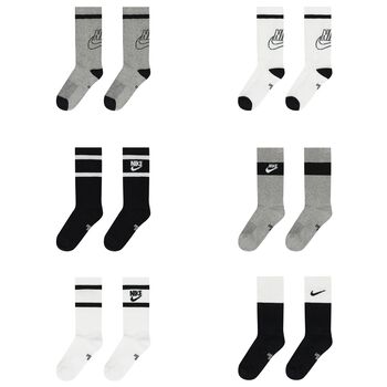 Boys White, Black & Grey Logo Socks ( 6-Pack )