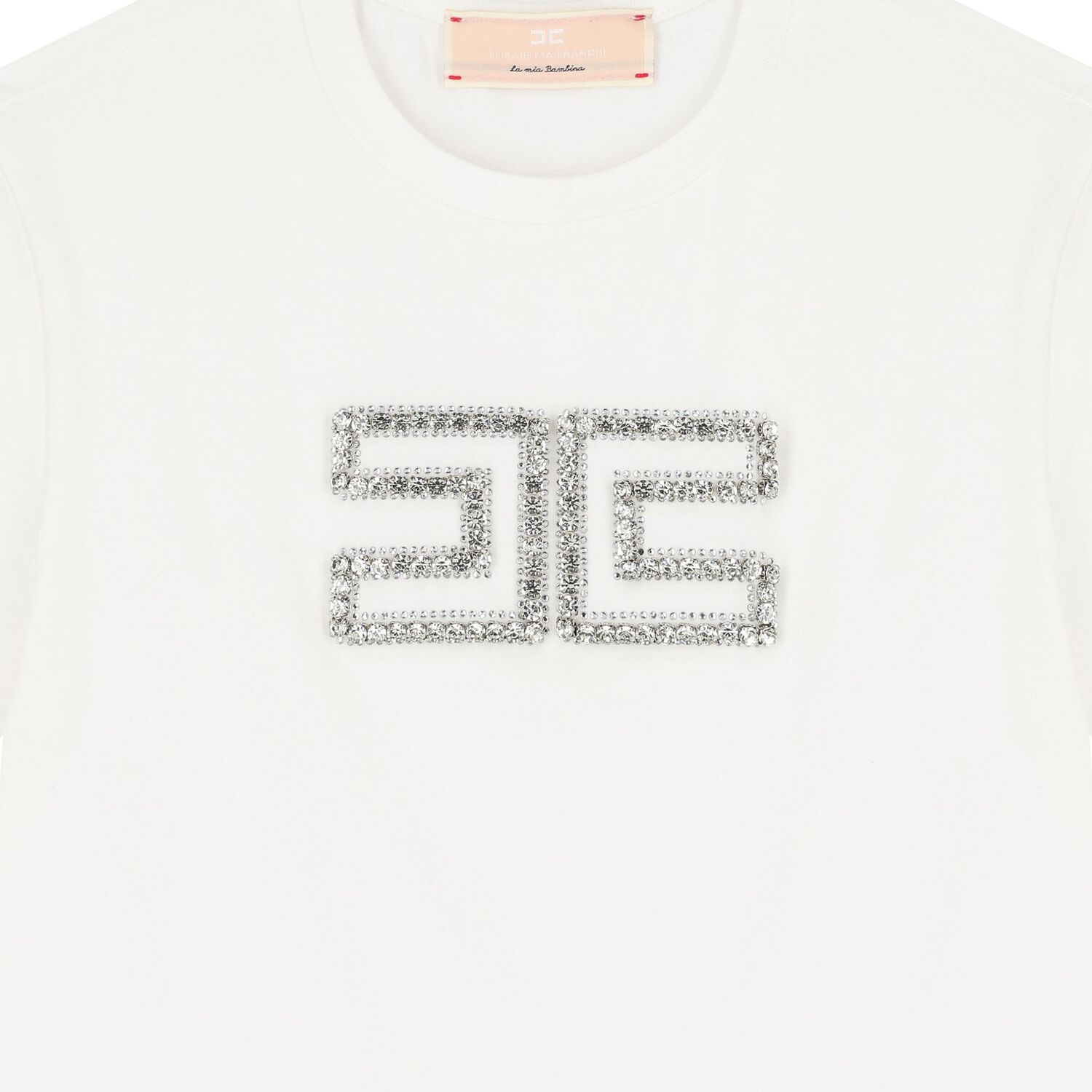 Girls Ivory Embellished Logo T-Shirt, 2, hi-res