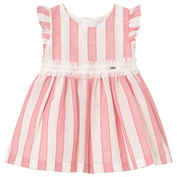 Younger Girls Pink & Ivory Striped Dress