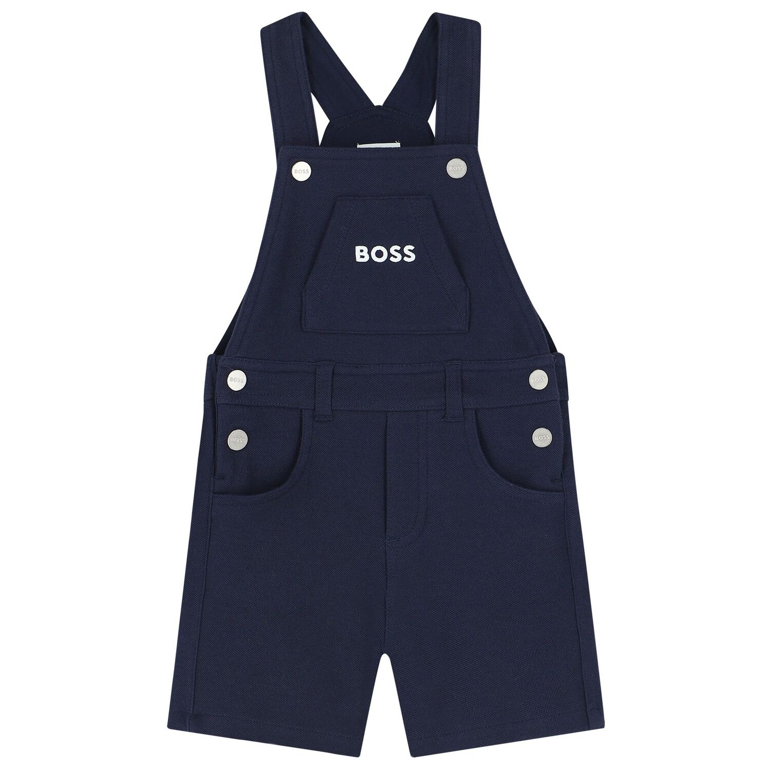 Baby Boys White & Navy Blue Logo Dungaree Set, 2, hi-res image number null