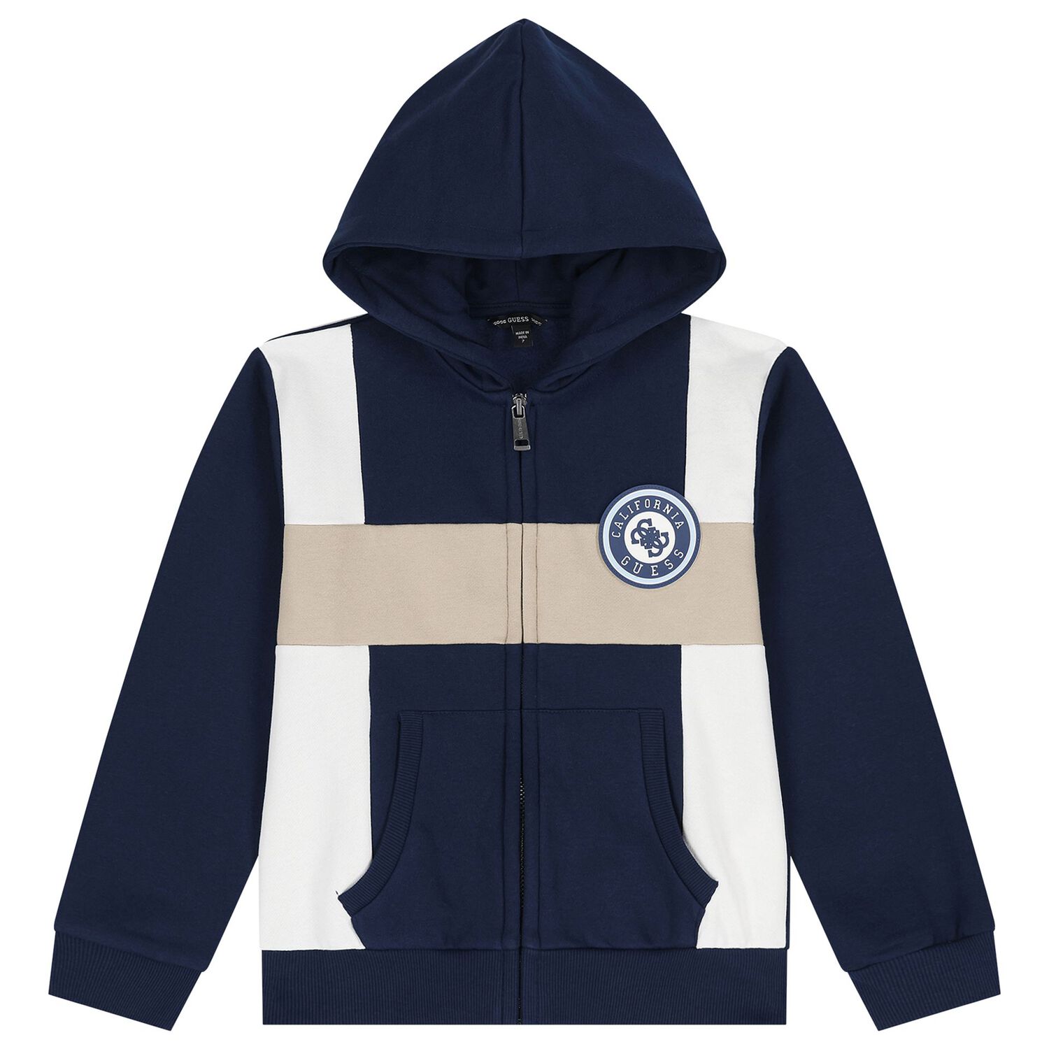 Boys Blue Logo Hooded Zip Up Top, 1, hi-res