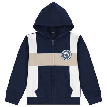 Boys Blue Logo Hooded Zip Up Top