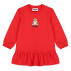 Younger Girls Red Teddy Bear Logo Dress , 2, hi-res