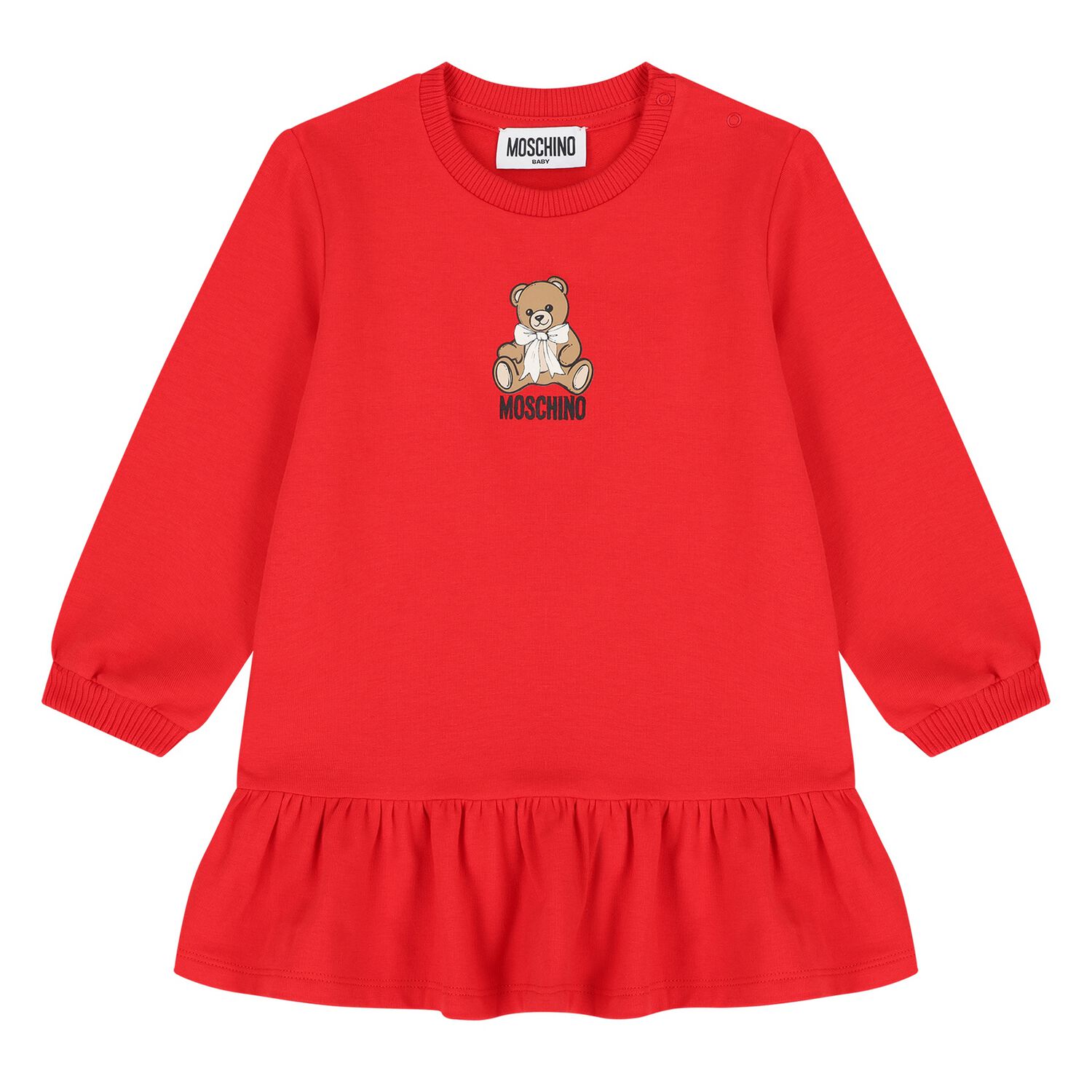 Younger Girls Red Teddy Bear Logo Dress , 2, hi-res