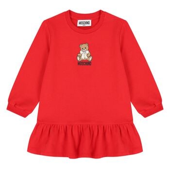 Younger Girls Red Teddy Bear Logo Dress 