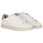 Girls White & Rose Gold Logo Trainers, 1, hi-res