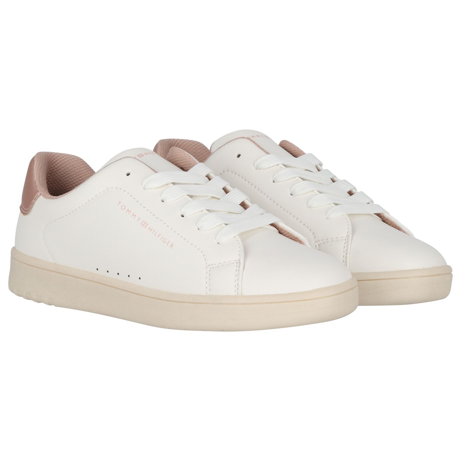 Girls White & Rose Gold Logo Trainers, 1, hi-res