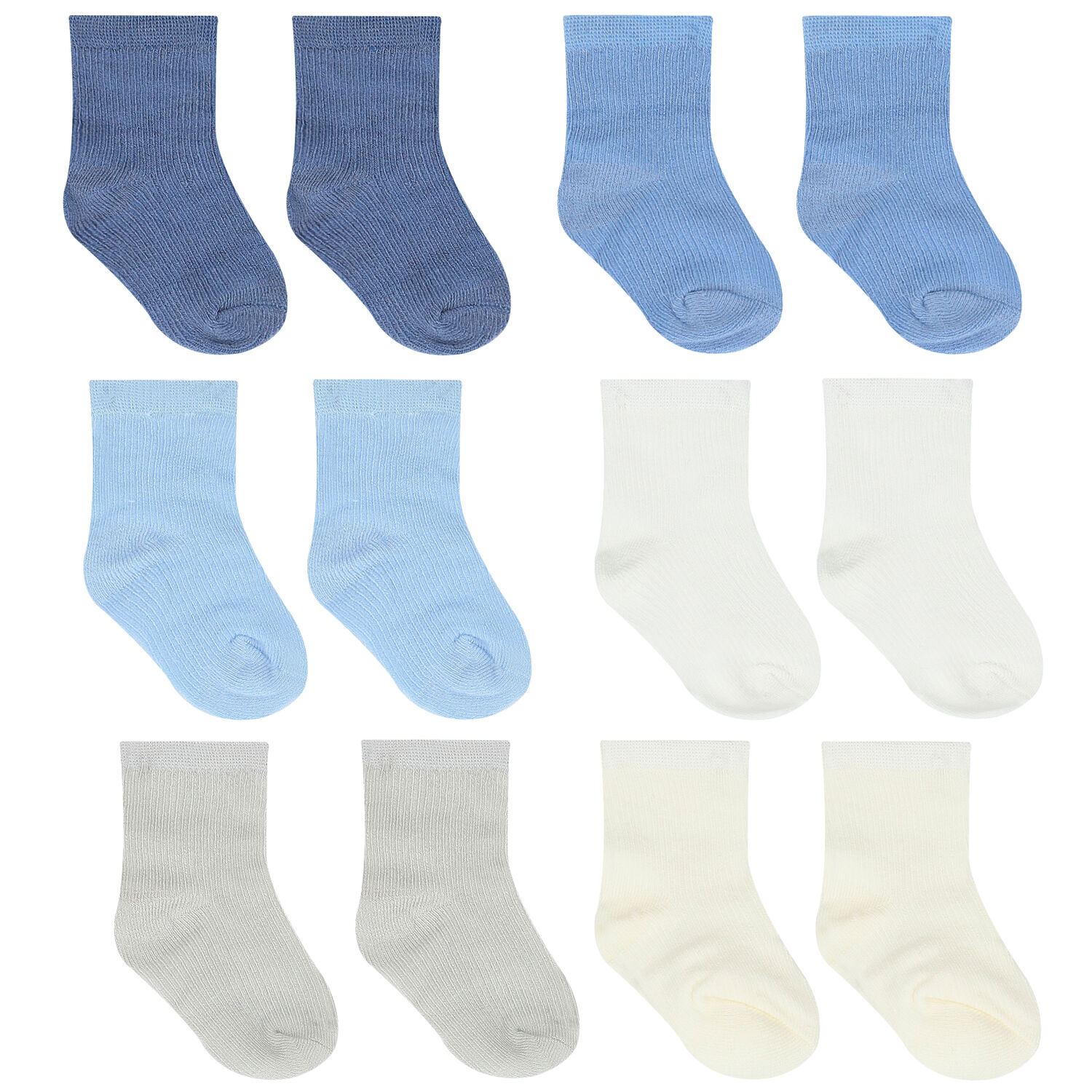 Baby boys Blue & White Socks (6 Pack), 1, hi-res