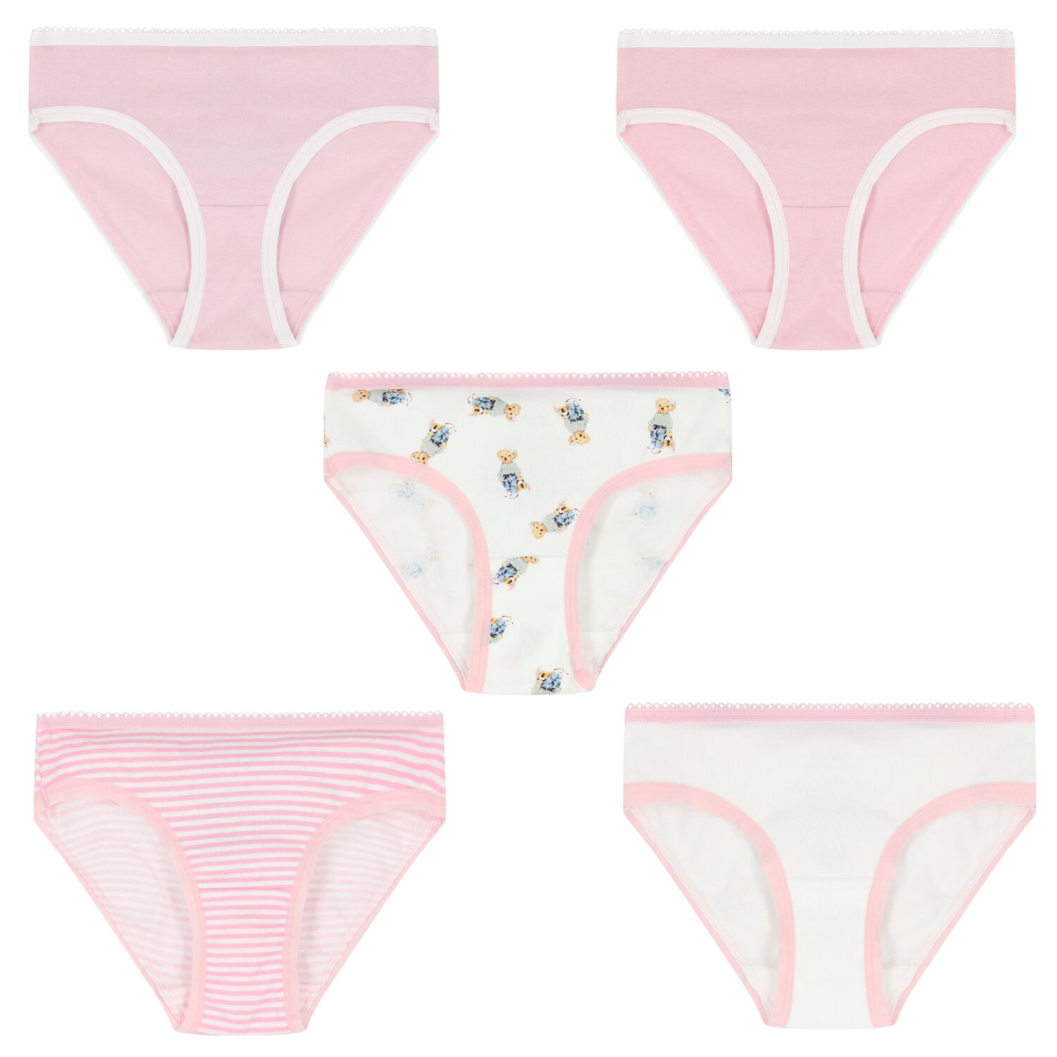 Girls Pink & White Bikini Brief ( 5-Pack ), 1, hi-res image number null