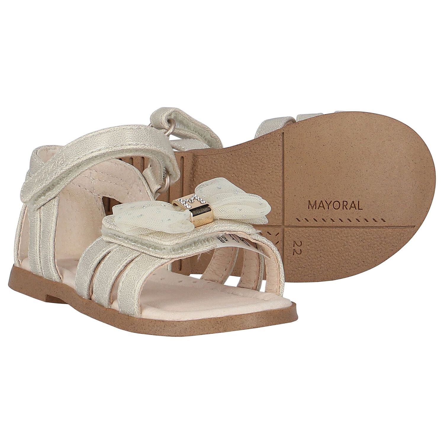 Younger Girls Gold Bow Sandals, 2, hi-res