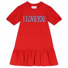 Girls Red Embroidered Dress, 1, hi-res