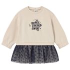 Younger Girls Beige & Navy Blue Star Dress, 2, hi-res