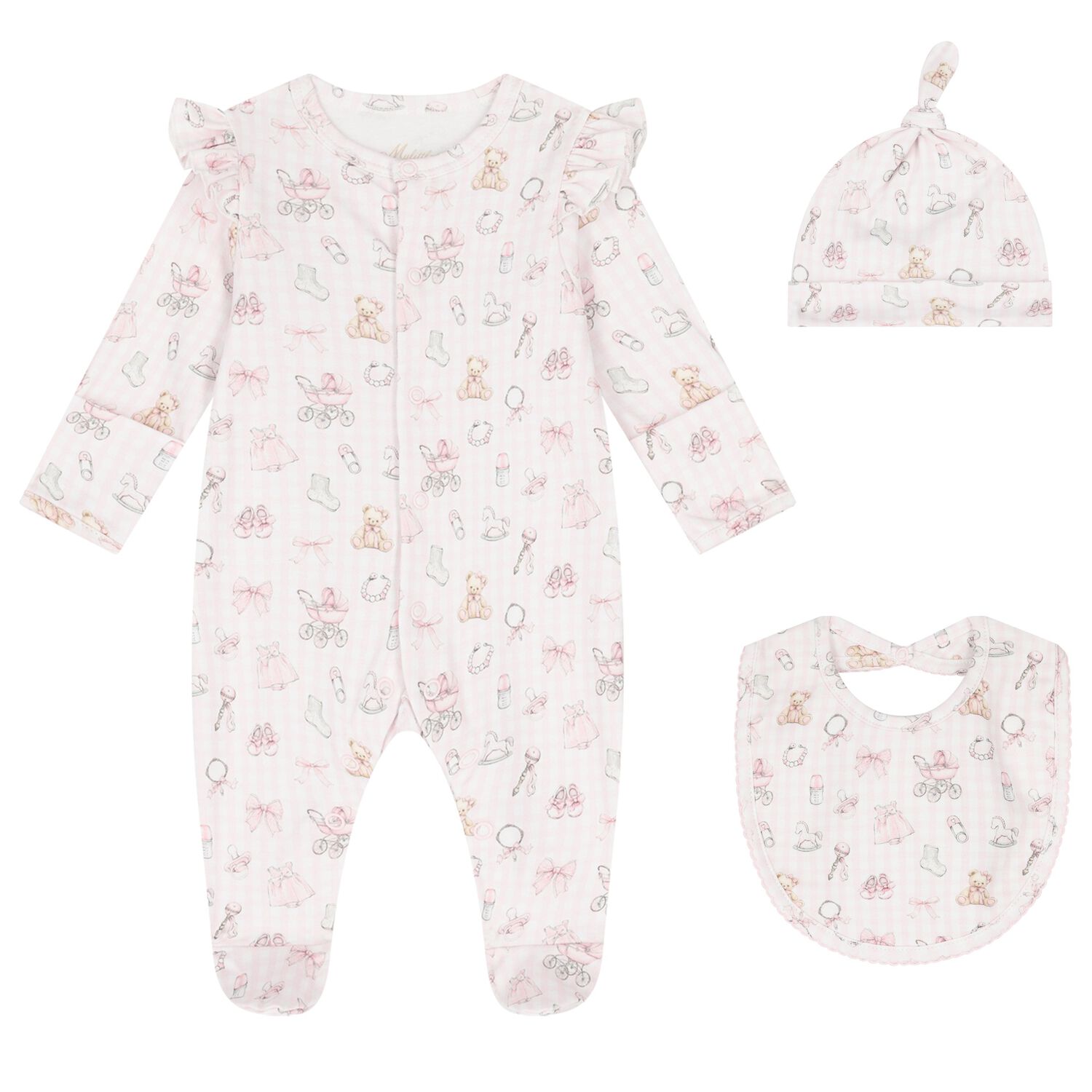 Pink Nursery Print Babygrow Gift Set (3 Piece), 1, hi-res image number null