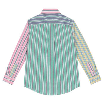 Boys Multi-Colored Striped Logo Shirt