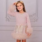 Girls Pink Tulle Cuffs Long Sleeve Top, 1, hi-res