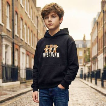 Black Teddy Bear Logo Hooded Top