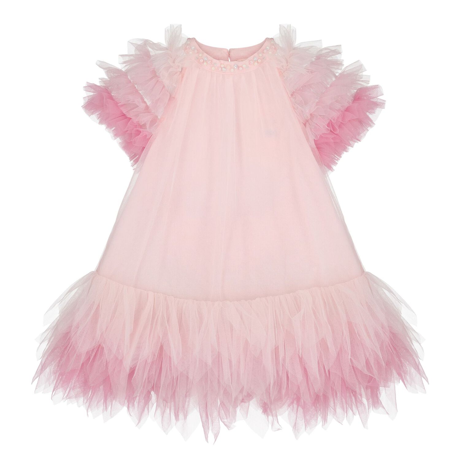 Baby Girls Pink Embellished Tulle Dress, 1, hi-res