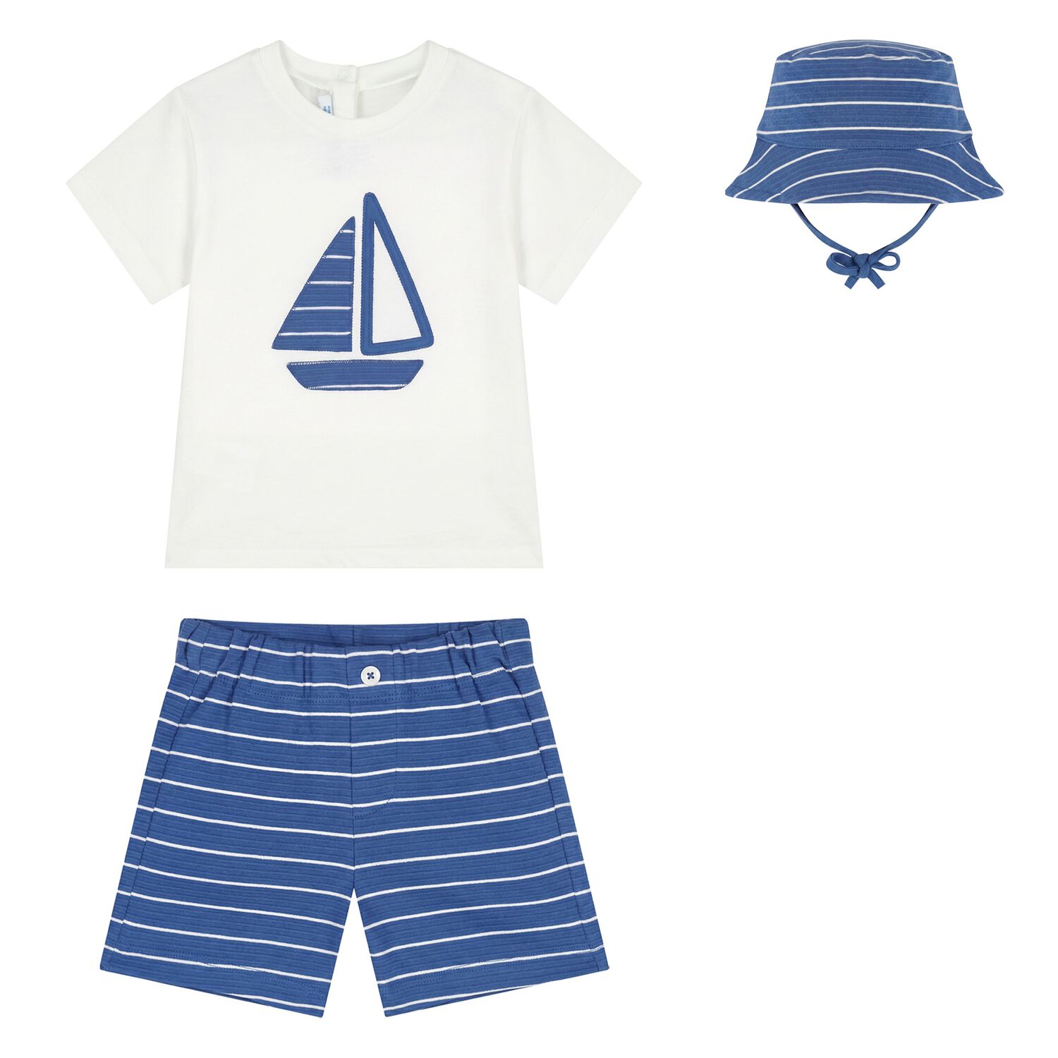 Younger Boys White & Blue Shorts Set, 1, hi-res