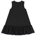Girls Black Flower Satin Dress, 1, hi-res