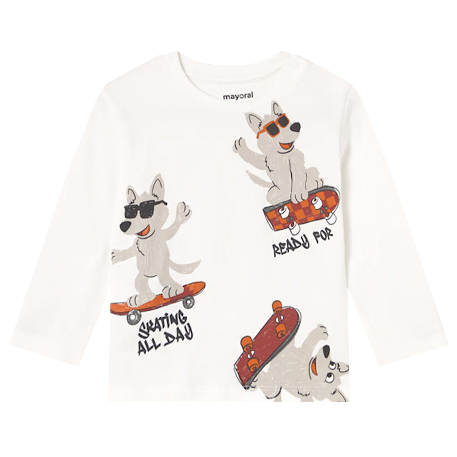 Younger Boys White Dogs Long Sleeve Top, 1, hi-res image number null