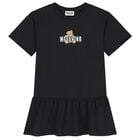 Girls Black Teddy Bear Logo Dress, 7, hi-res