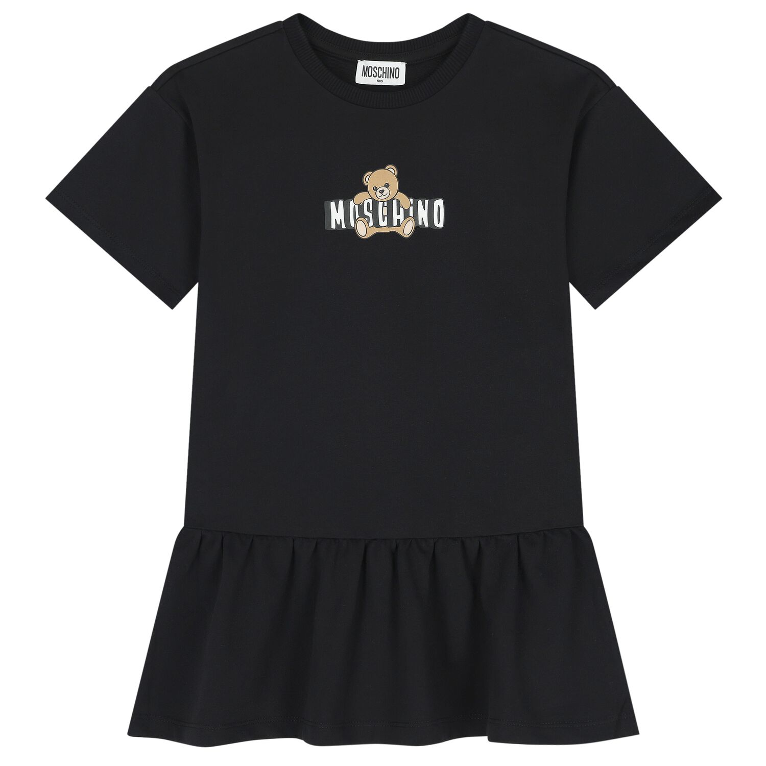 Girls Black Teddy Bear Logo Dress, 7, hi-res