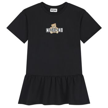 Girls Black Teddy Bear Logo Dress