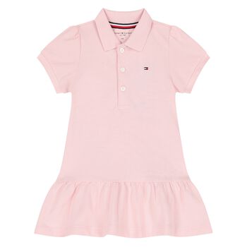 Younger Girls Pink Flag Embroidered Polo Dress