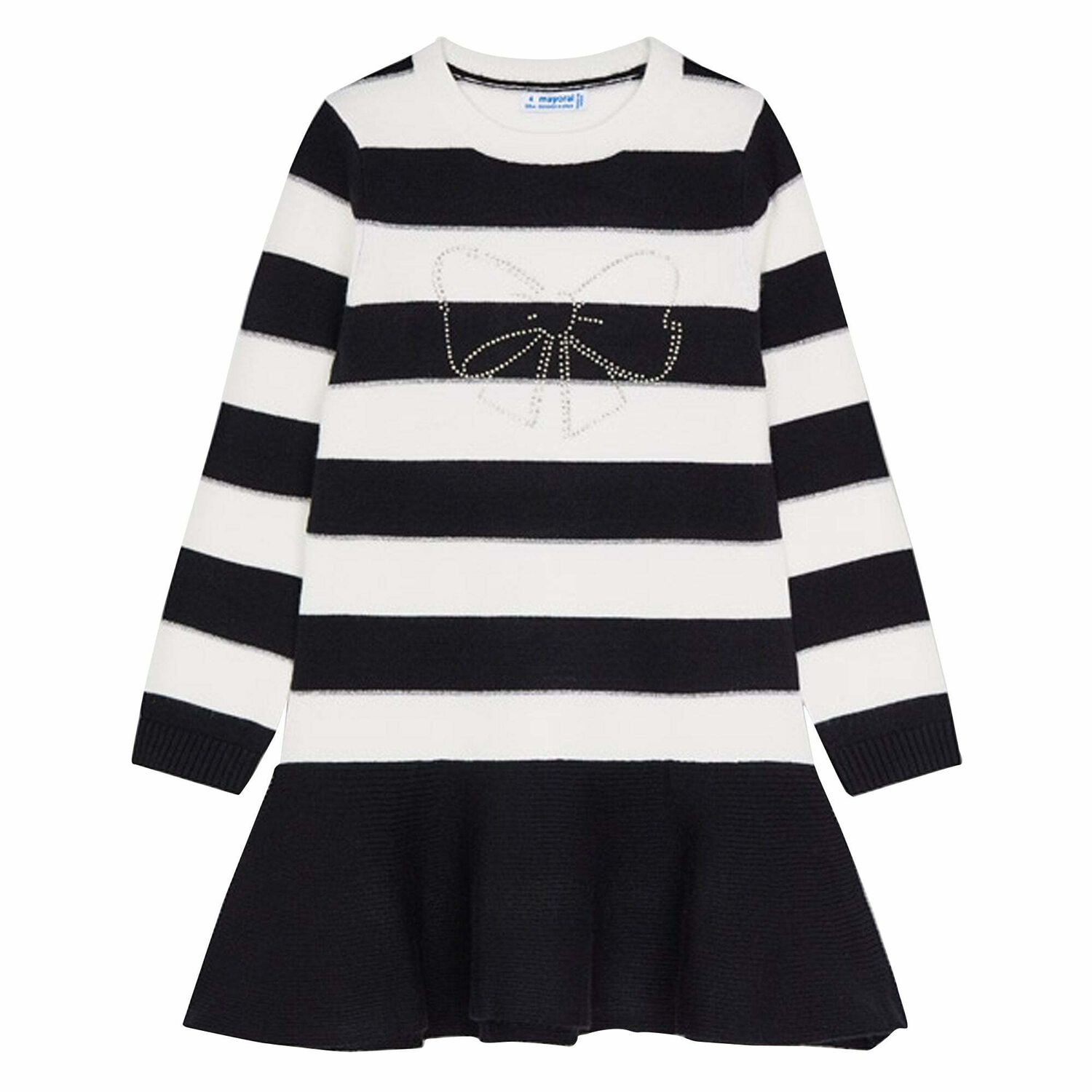 Girls Black & Ivory Knitted Dress, 1, hi-res