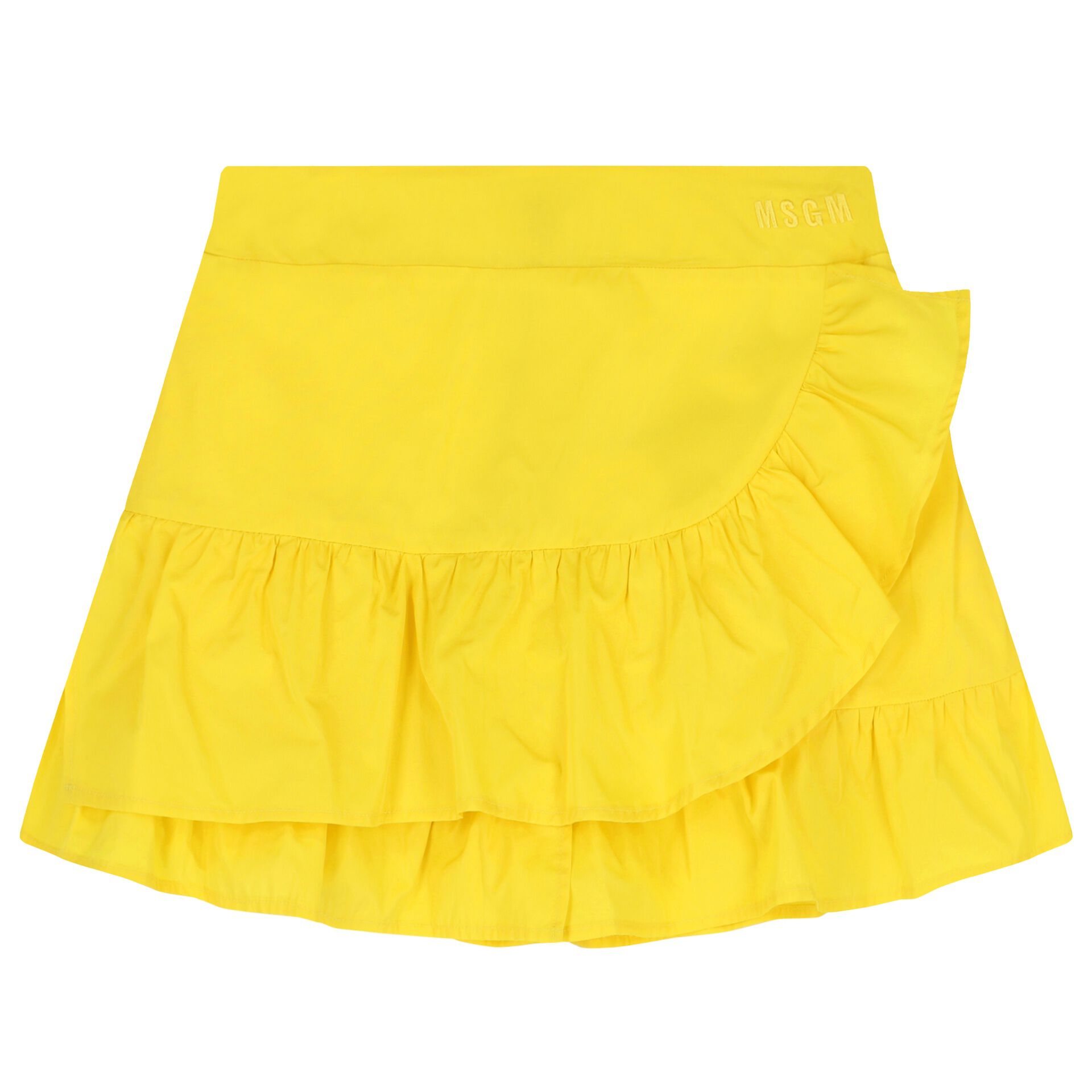 MSGM Girls Yellow Logo Ruffled Skirt Junior Couture UK