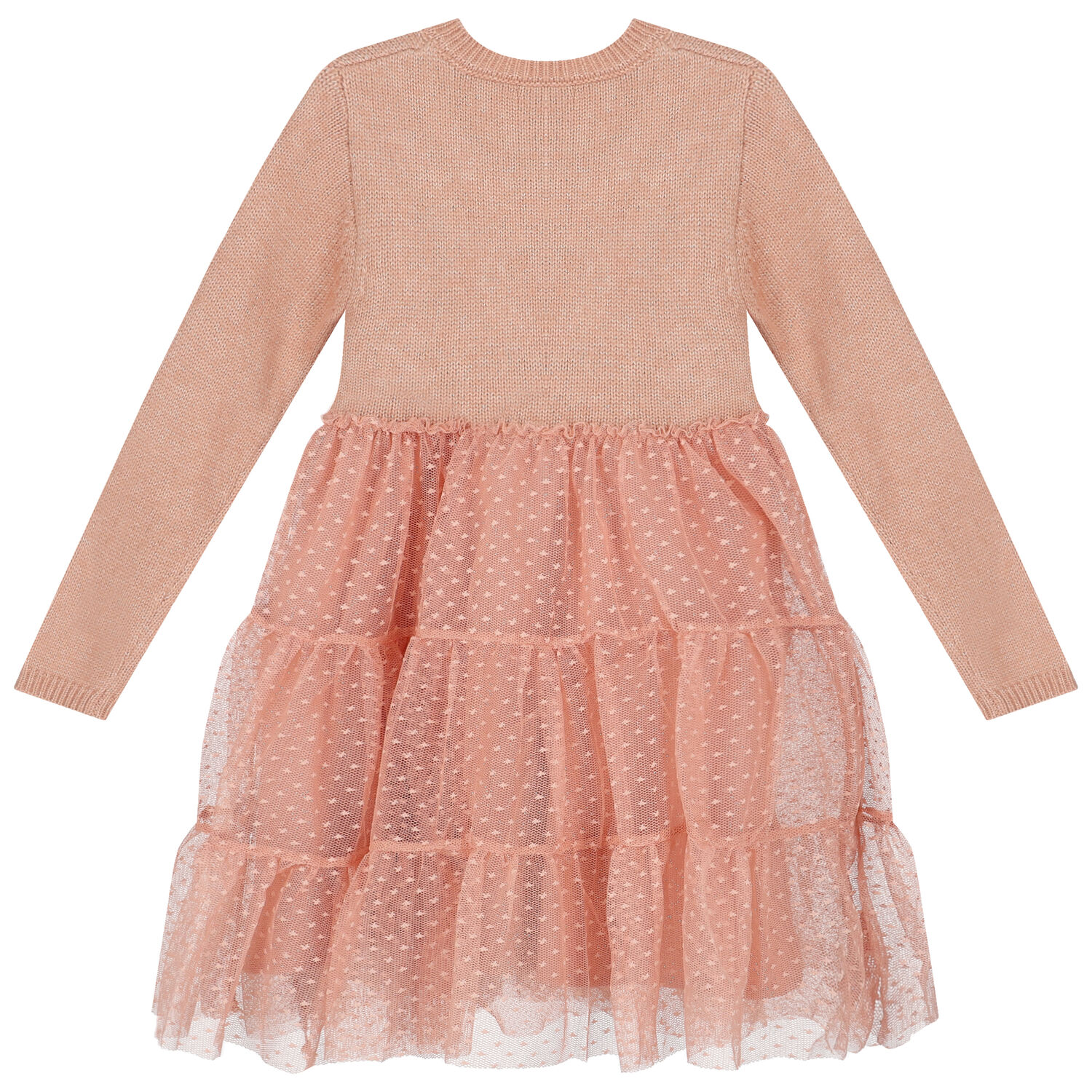 Girls Pink Knitted Tulle Dress, 1, hi-res