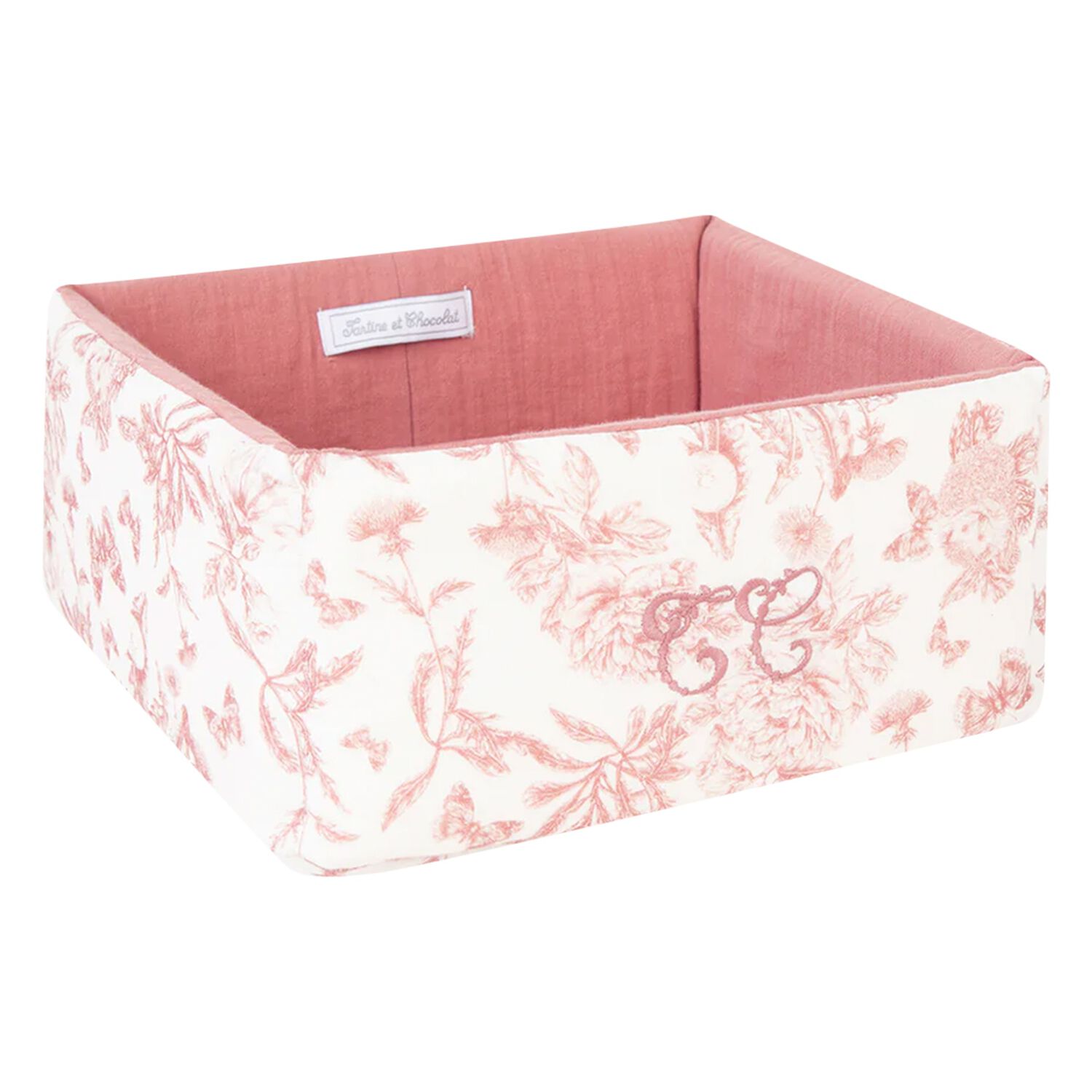 Baby Girls Ivory & Pink Toile De Jouy Accessory Basket, 3, hi-res
