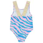 Girls Blue & Pink Logo Swimsuit, 1, hi-res