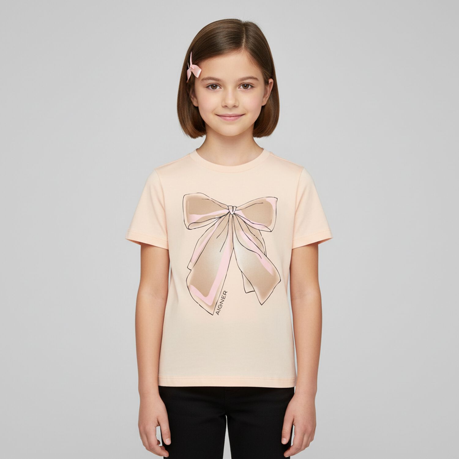 Girls Pink Bow T-Shirt, 2, hi-res
