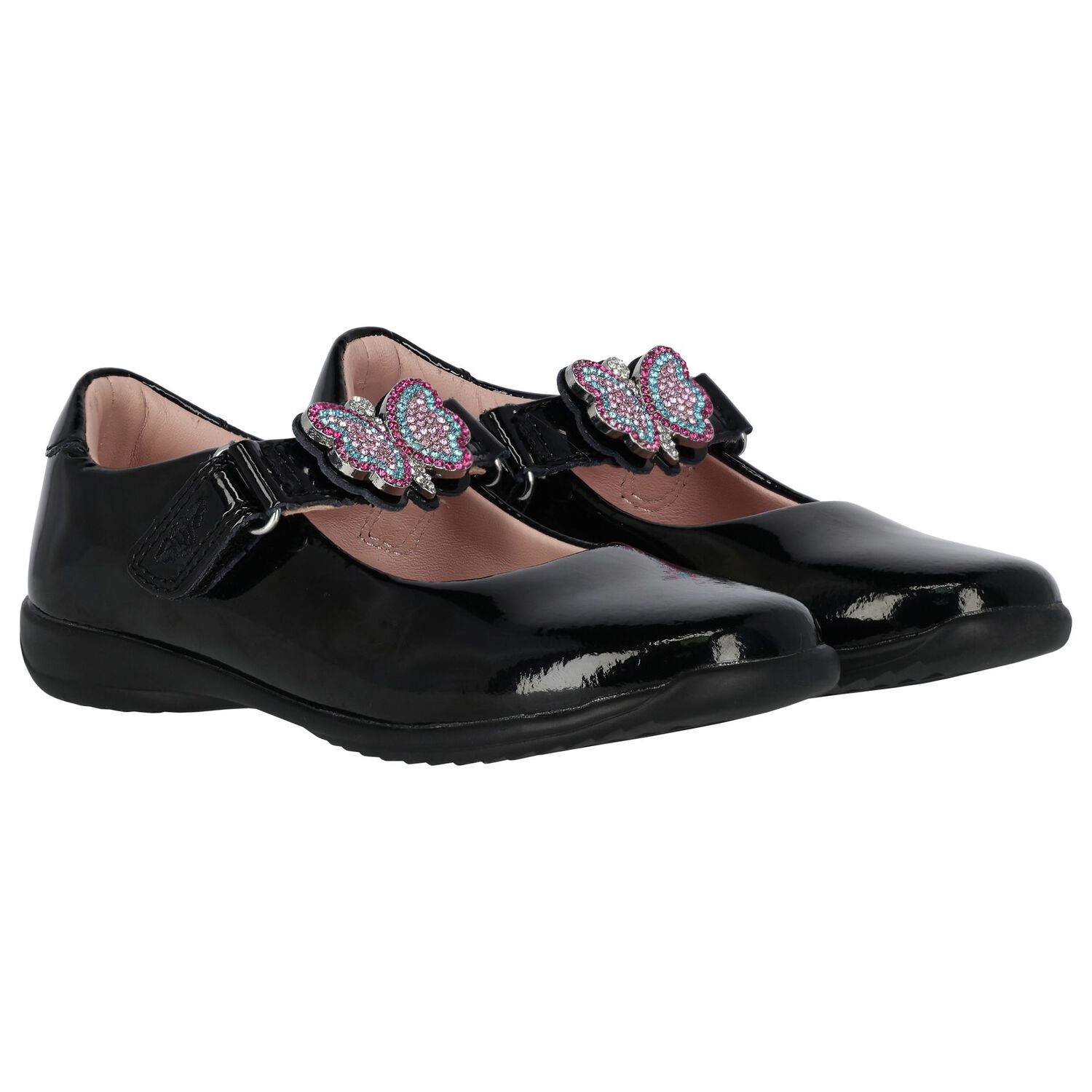 Girls Black Patent Butterfly Shoes, 1, hi-res image number null