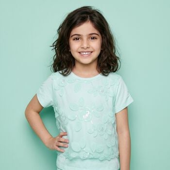 Girls Green Sequin Tulle Top